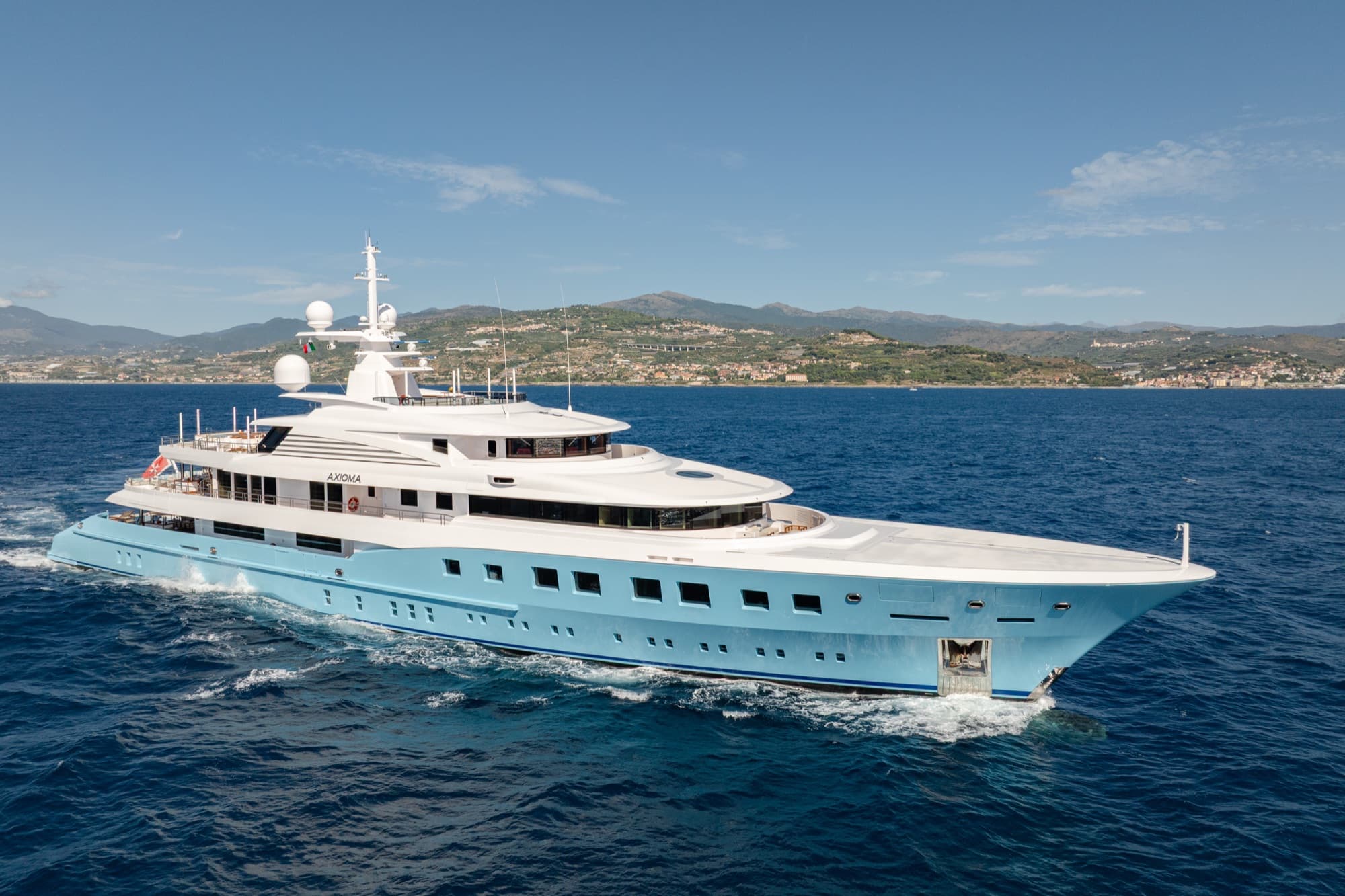 AXIOMA aerial exterior view showing distinctive turquoise hull